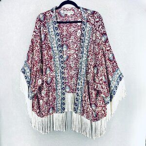 Idyllwind Womens Top XL Multicolor Paisley Beaded Kimono Fringe Cowgirl Boho